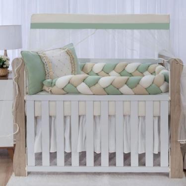 Imagem de Kit enxoval para berço bebê modelo de trança mosaico verde neutro meni