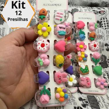 Imagem de KIT 12 Presilhas Piranha Grampo de cabelo com apliques Soft coloridos 