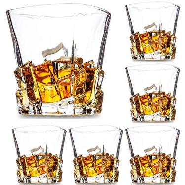 Imagem de Conjunto de 6 copos de cristal Whiskey de cristal premium, vidro de cristal sem chumbo, copos de degustação de óculos Scotch, vidro da moda antiga, copos para beber uísque irlandês, Bourbon, tequila, Louças, Transparent, Ice Cube, 9.6 oz, 6
