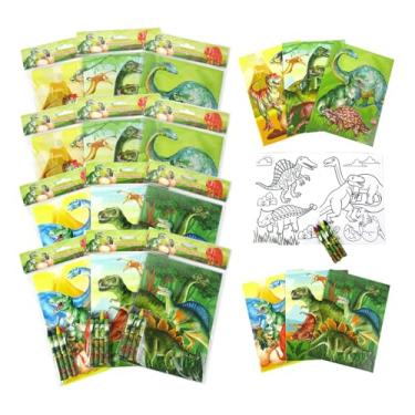 Imagem de TINYMILLS Conjunto de livros de colorir de dinossauro jurássico, 12 livros, 48 giz de cera, lembrancinhas de festa de aniversário para atividades infantis