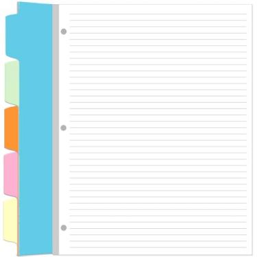 Imagem de Yaridar Papel forrado com 3 furos para fichário A4 – 50 folhas/100 páginas, refil de papel de folha solta, 5 folhas, 21,6 x 28 cm