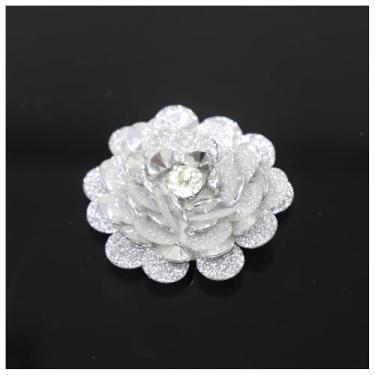 Imagem de Remendos de flores de lantejoulas prateadas 20 peças de apliques de flores com contas de strass adesivos de broche para bolsa de roupas, sapatos, acessórios de costura costurados M43F186 (14# 4,5 cm