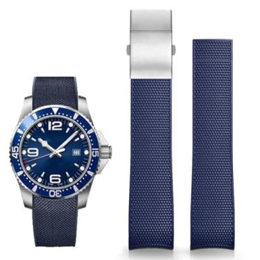 Imagem de Wentokye Pulseira de relógio de borracha de 21 mm para Longines Conquest HydroConquest L3 de substituição (21 mm, azul)