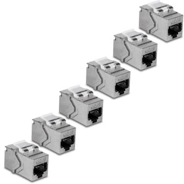 Imagem de TRENDnet Cat6A RJ45 Keystone acoplador em linha Keystone Jack, pacote com 6, TC-KC06C6A, conector Keystone fêmea para fêmea para placas de parede e painéis de patch Keystone blindados em branco,