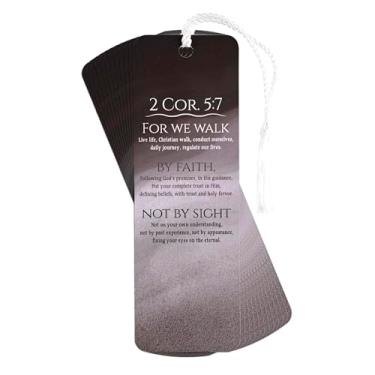 Imagem de BKMTL-618 Walk by Faith Not by Sight - 2 Corinthians 5:7-6 x 5 polegadas Marcador de livro marrom com borla; pacote com 12