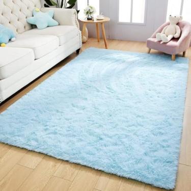 Imagem de Tapete Luxuoso Geométrico Sala Quarto(azul bebe peludo)