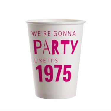 Imagem de SharkBliss Copos de festa de 50 anos 1975, pacote com 20 copos de papel descartáveis de 255.1 g Pink We're Gonna Party Like It's 1975 50th Birthday para His Her 50th Birthday (Gonna 1975)