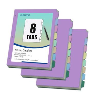 Imagem de 24 peças/3 conjuntos de divisórias para fichário de 3 anéis, 8 divisórias de página de plástico com aba, conjunto de 8 tabelas, multicolorido