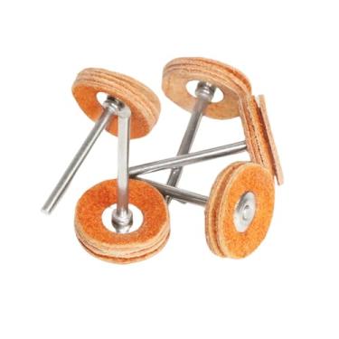 Imagem de 1 polegada 10Pcs Escova rotativa Lixamento Polimento Polimento Moagem Roda Escova para Ferramentas rotativas 25mm Rodada Feltro de lã Acessórios, 5pc couro de vaca, com haste de 2,35mm