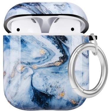 Imagem de Capa rígida protetora de mármore compatível com AirPods 2/1 geração pele portátil e à prova de choque mulheres meninas homens com chaveiro