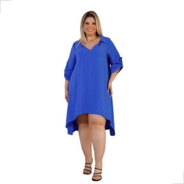 Imagem de Vestido Chamise Manga 3/4 Gola Polo Plus Size - Rosana Farcait, Royal,