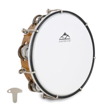 Imagem de EASTROCK Pandeiro de 20 cm ajustável para adultos pandeiros de plástico de mão com fileira dupla de metal jingles de percussão instrumento musical de 20 cm de profundidade