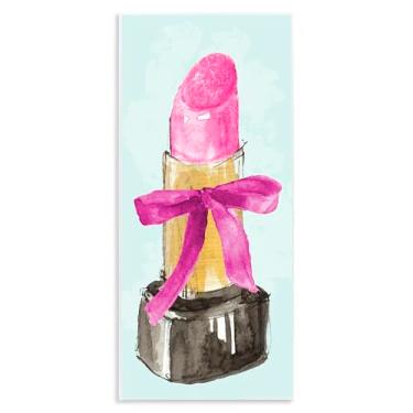 Imagem de Stupell Industries Design artístico de placa de parede de batom e laço rosa por Lanie Loreth, 18 x 43 cm