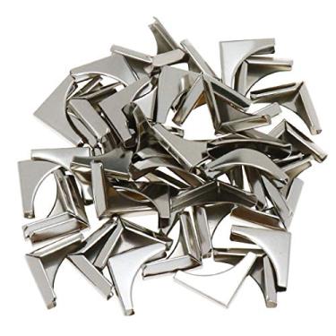 Imagem de Semetall 50 peças 0,86 x 0,86 polegadas metal casa álbum formato triangular livro caderno protetor de canto, acessórios de proteção de canto para livros (prata)