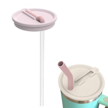 Imagem de Pacote com 2 tampas de silicone de 1,134 g para copo Stanley Quencher, tampa de silicone substituível à prova de vazamento com canudo dobrável, rosa