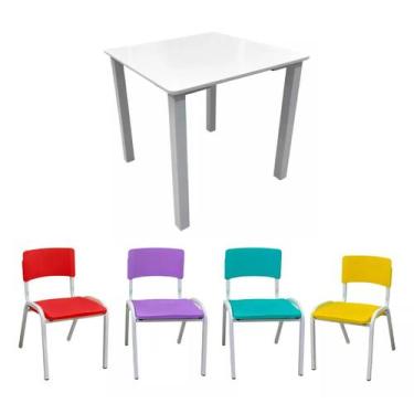 Imagem de Mesa Infantil Com 4 Cadeiras Coloridas Brinquedoteca Escola Creche Igr