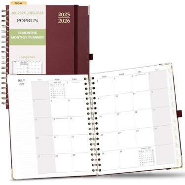 Imagem de POPRUN Agenda mensal 2025-2026 com encadernação espiral (20 x 25 cm), calendário de 18 meses (julho de 2025 a dezembro de 2026) - 4 páginas por mês com páginas de notas pontilhadas mensais, início de