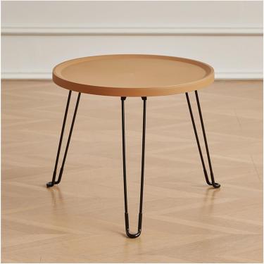 Imagem de Mesa lateral baixa pequena, mesa final de sofá moderno, mesa redonda de plástico, mesa de centro para quarto, sala de estar, 3 pernas de metal, cáqui, 46x39cm