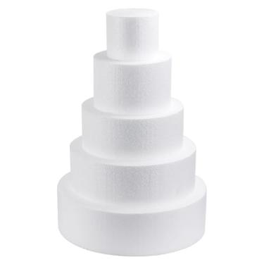 Imagem de Conjunto de 5 camadas de espuma para bolo, 10 cm, 15 cm, 20 cm, 25 cm, 30 cm, conjuntos de isopor de bolos falsos brancos, bolo falso de 17,7 cm de altura, bolo falso para decoração de bolos de