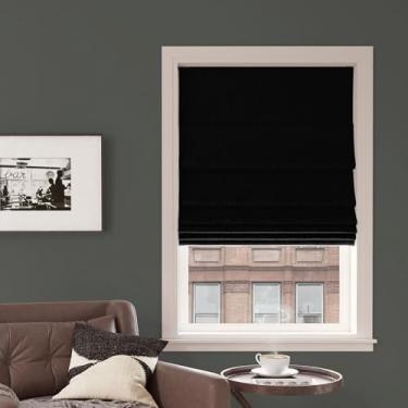 Imagem de Sun Zero Persiana romana 100% blackout texturizada Pryer, sem fio, 68,5 x 162,6 cm, preta