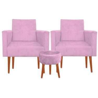 Imagem de Kit 02 Poltronas Luxo Decorativas Nina E Puff Suede Rosa