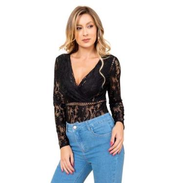 Imagem de Body manga longa de renda premium sml fashion, Preto, G, Feminino