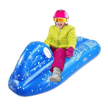 Imagem de SUNSHINE-MALL Tubo de neve inflável, trenó de neve, brinquedos de neve, trenó inflável resistente para crianças e adultos, brinquedos de neve gigantes para esportes de inverno divertidos (barco de esqui 120 x 68 x 50 cm)