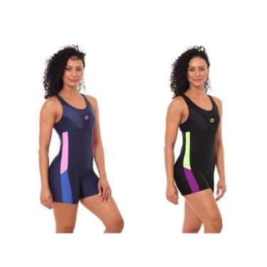 Imagem de Kit 2 Maiô Macaquinho Natação e Hidro Feminino Forrado Liso (1 Marinho/Azul/Rosa / 1 Preto/Amarelo/Roxo, M)