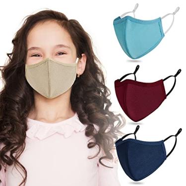 Imagem de Máscara facial de tecido respirável de 3 camadas reutilizável, alças ajustáveis para orelhas, máscaras de algodão preto laváveis para adolescentes/mulheres pequenas (M-Azul-marinho/azul-celeste/bordô/cáqui para adolescentes/mulheres pequenas)