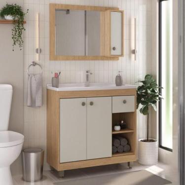 Imagem de Gabinete de Banheiro com Cuba e Espelheira 80cm Multimóveis CR10134, C