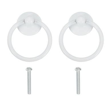 Imagem de PATIKIL Puxador de anel de furo único 2,13 x 1,73, 2 peças de alças de gaveta com parafusos para armário caixa de madeira guarda-roupa armário cômoda móveis ferragens, branco