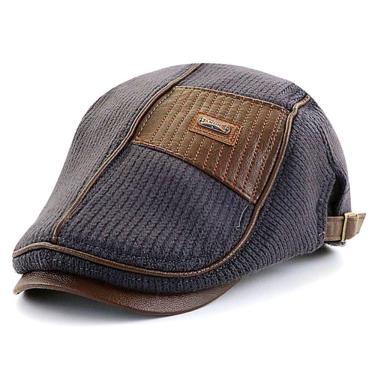 Imagem de Boina Masculina Outono Inverno Plana Retalho De Lã Ajustavel Cinza