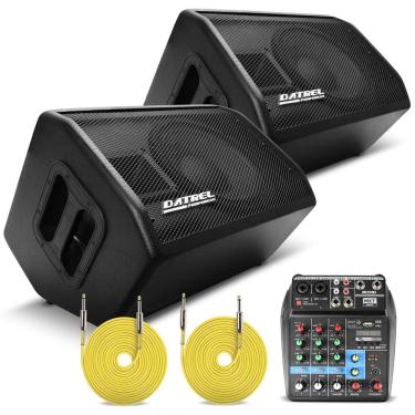 Imagem de Caixa de Retorno Ativa e Passiva c/ Mesa Som 4 Canais Usb Bt