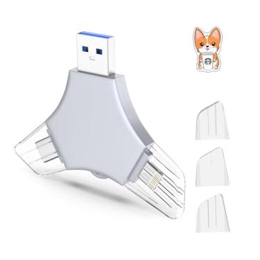 Imagem de Pen Drive USB 3.0 de 64 GB para iPhone, 3 em 1 com memória externa para fotos, pen drives de alta velocidade V6.88 para iPhone/iPad/Android/PC – Cinza chumbo