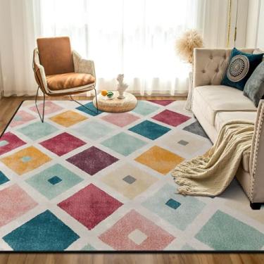 Imagem de Amorettise Lindo tapete infantil para quarto de 1,8 m x 1,8 m treliça colorida antiderrapante moderno tapete de diamante tapete macio para berçário, salas de jogos, circo em creme