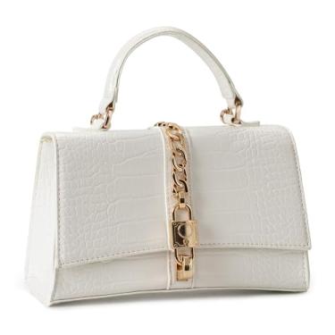 Imagem de Beatfull Bolsa feminina com alça superior tiracolo elegante de couro de crocodilo bolsa de ombro quadrada com corrente, Branco, Small