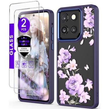Imagem de DagoRoo Capa para Motorola Moto G Stylus 5G 2025 + protetor de tela de vidro temperado, proteção de grau militar, TPU macio fino + PC rígido, meninas mulheres capa com padrão de flor transparente