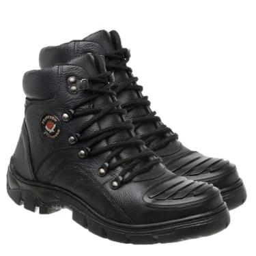 Imagem de Bota Coturno Motociclista Couro Legítimo Tático Macio Protetor Biqueira (PRETO, BR, Adulto, Numérico, M, 38)