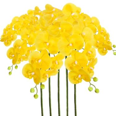 Imagem de Sumupa Phalaenopsis artificial, 5 peças, flores artificiais, orquídeas artificiais, caule, plantas falsas para decoração (amarelo)