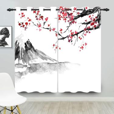 Imagem de Cortinas de janela japonesas para quarto, florescendo na Ásia, pintura com tinta de flor de cerejeira, cortinas de tratamento de janela para sala de estar, banheiro, cortinas blackout florais