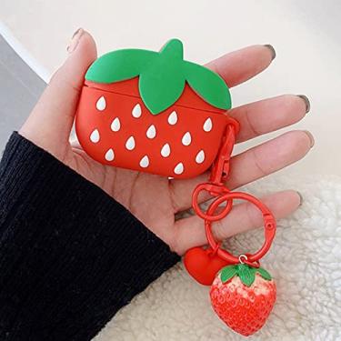 Imagem de LUVI Compatível com AirPods Pro capa fofa de silicone 3D morango fruta macia engraçada doce com chaveiro, capa protetora de corpo inteiro exclusiva à prova de choque para meninas e mulheres