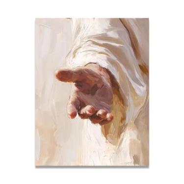 Imagem de Hold Hands Jesus Wall Art Life Child Of God Poster Católico Cristão Senhor Pintura Religiosa Imagem da Bíblia para Sala de Estar Igreja Pinturas Modernas Arte Decorativa 105 x 80 cm