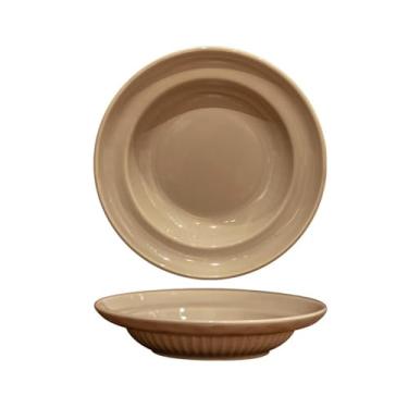 Imagem de Tigela de sopa de jantar simples e retrô, prato doméstico de cerâmica e conjunto de colher - prato QY cor de café de 20 cm de profundidade