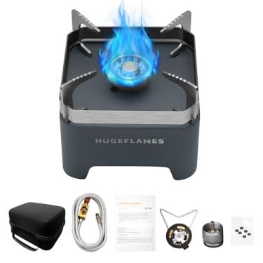 Imagem de HUGEFLAMES Fogão A Gás Propano De Queimador Único, Fogão De Acampamento Wind-Guard, Queimador De Gás Propano Com Ignição Automática Para Cozinhar Ao Ar Livre