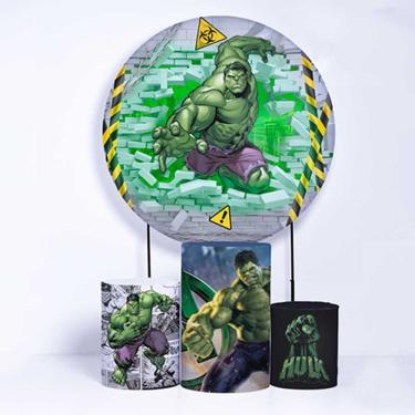 Imagem de Kit Painel de Festa Redondo de 1,30m e Trio de Cilindros Hulk - Fera Print