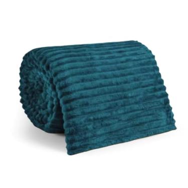 Imagem de Manta Cobertor Casal Microfibra Canelada Coberta Macia Riscada Quentinha 1,80x2,00(Azul Petróleo)