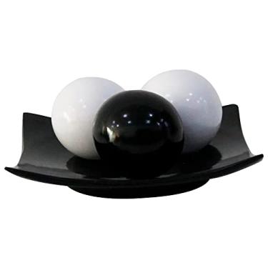 Imagem de Centro de Mesa Prato 3 Esferas em Cerâmica Decor - Branca e Preta