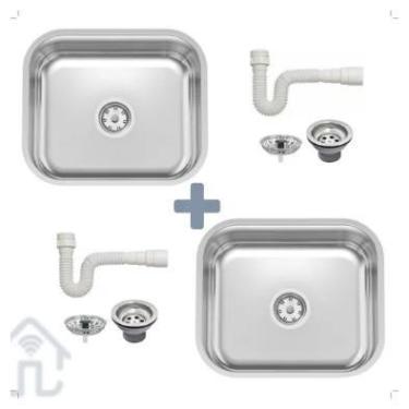 Imagem de Kit 2 Cuba Cozinha Aço Inox Tramontina Standard 40x34x14 Fosca C/Sifão