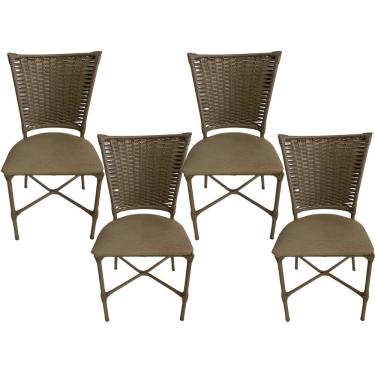 Imagem de 4 Cadeira Vivara Mesa Jantar Estofada Cozinha Fibra Sintética Areia