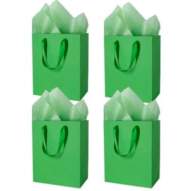 Imagem de MOXARYSU 4 peças de sacos de presente verdes médios: 20 x 12 x 25 cm sacos de presente com alças sacos de lembrancinha de festa com 8 lenços de papel para festa, aniversário, chá de bebê, casamento